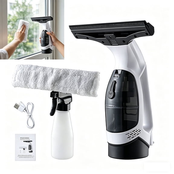 iFCOW Window Vacuum Squeegee Cordless, Rechargeable Window Cleaner Tool, Handheld Window Vac with Multi-Purpose Spray Bottle & Microfiber Cloth for Shower Doors, Windows, Tiles, Mirror