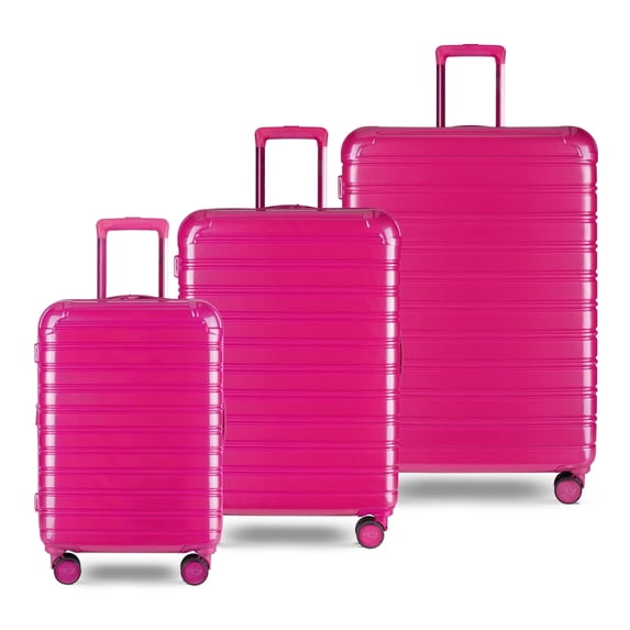 iFLY Fibertech 3.0 3-Piece Expandable Hardside Spinner Luggage Set – 20" Carry-On, 24" & 28" Checked, Very Berry
