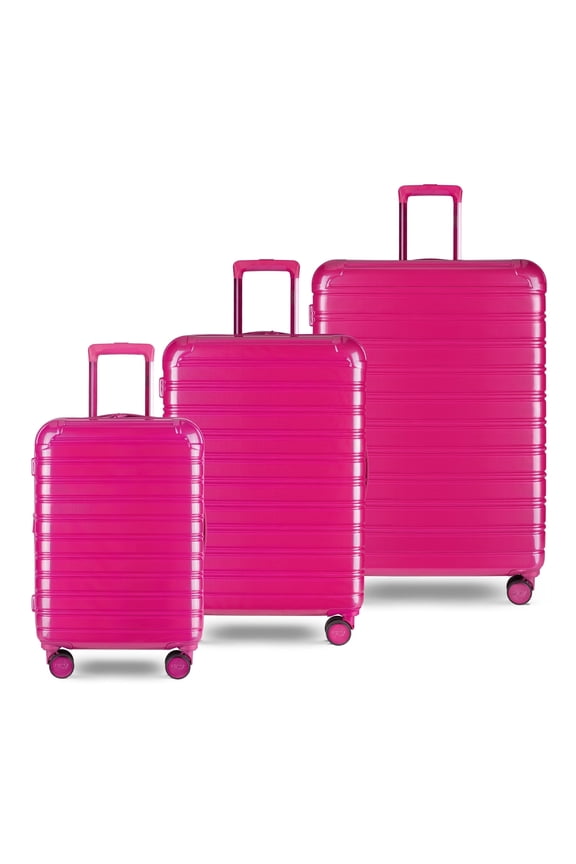Fibertech 3.0 3-Piece Expandable Hardside Spinner Luggage Set – 20" Carry-On, 24" & 28" Checked, Very Berry