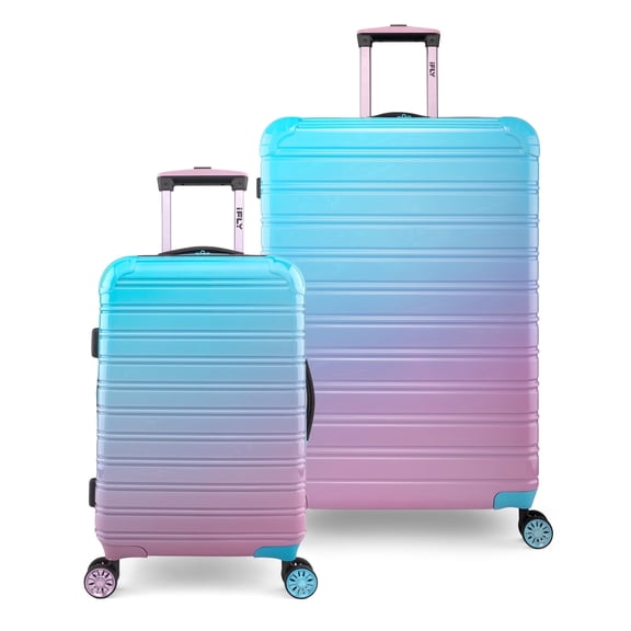 iFLY Fibertech 2-Piece Hardside Luggage Set 20" Carry-On & 28" Checked Suitcase, Cotton Candy
