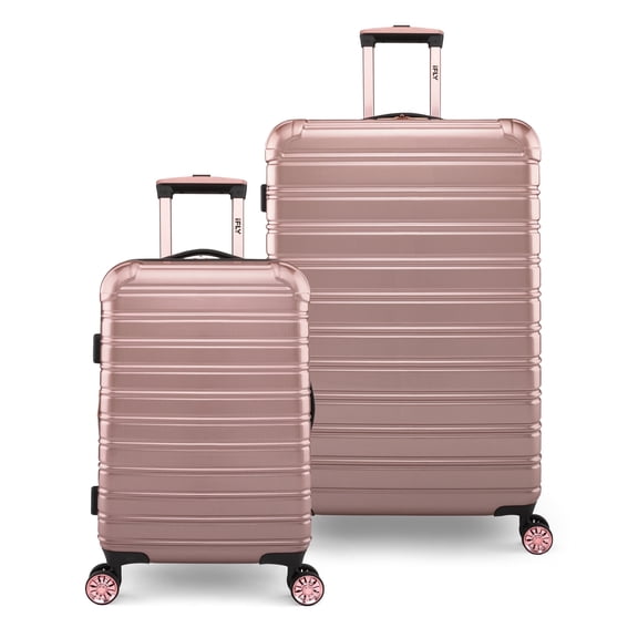 iFLY Fibertech 2-Piece Hardside Luggage Set – 20" Carry-On & 28" Checked Suitcase, Rose Gold