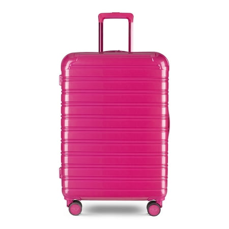 iFLY Fibertech 3.0 24" Medium Checked Suitcase – Hardside Expandable Spinner Luggage for Travel, Very Berry