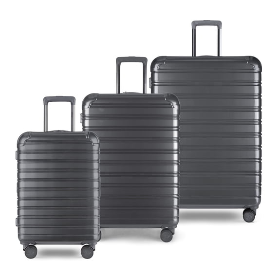 iFLY Hardside Fibertech 3.0 3 Piece Set, 20" Carry-on, 24" and 28" Checked Luggage, Gadget Gray