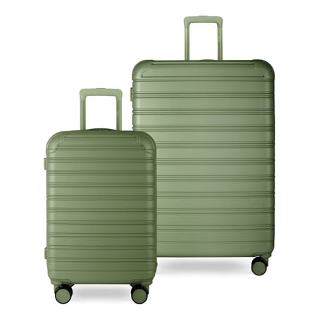 iFLY Fibertech 3.0 Matte Expandable Hardside Spinner 2-Piece Luggage Set, 20" Carry-On & 28" Checked Suitcase, Olive