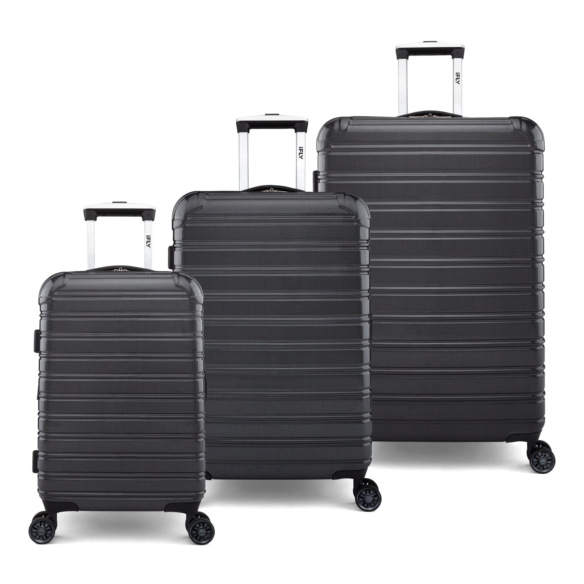 iFLY Fibertech 3-Piece Hardside Luggage Set – 20" Carry-On, 24" Medium Checked & 28" Large Checked Suitcases, Black
