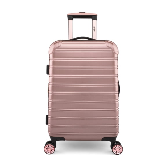 iFLY Fibertech 20" Hardside Carry-on Suitcase – Expandable Spinner Luggage for Travel, Rose Gold