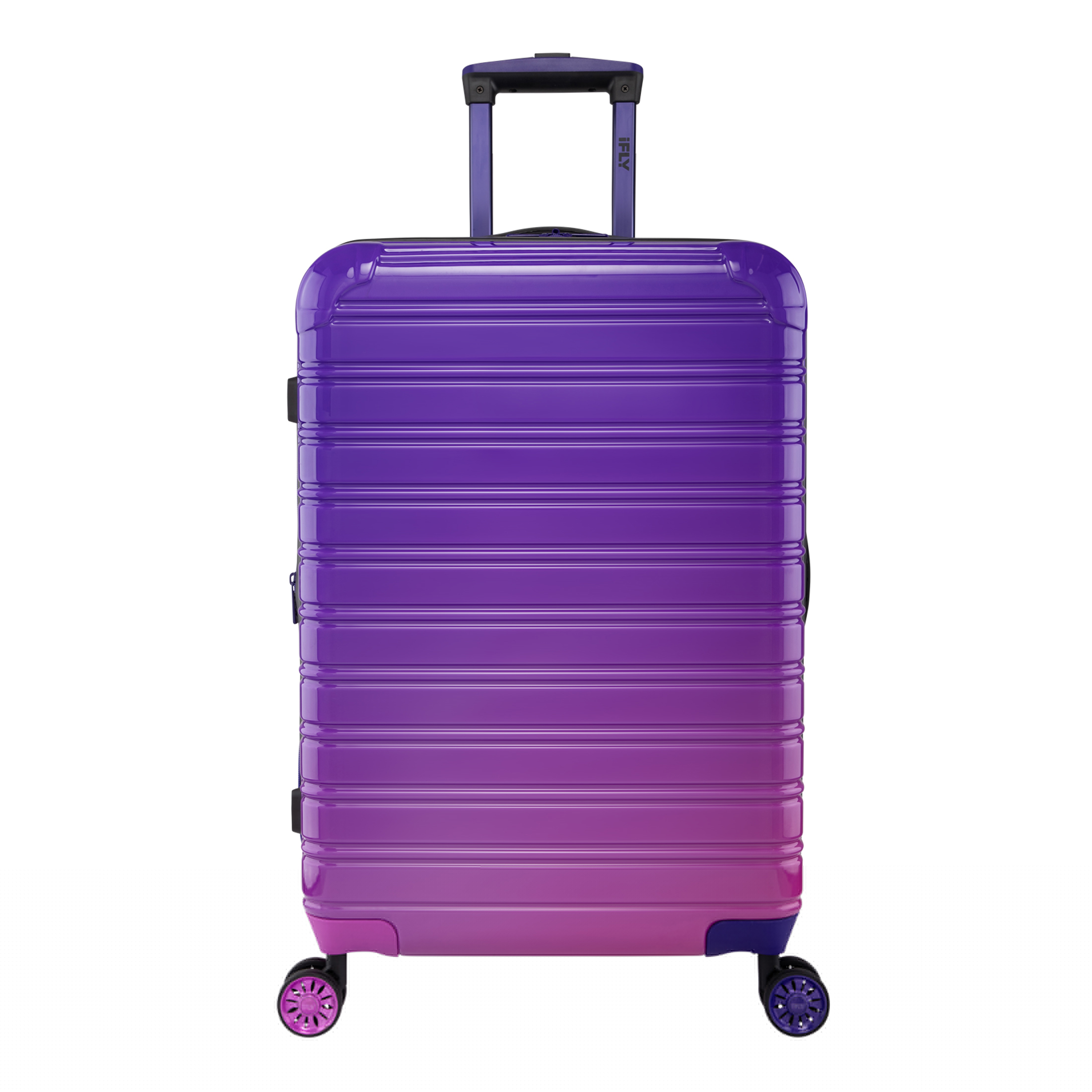 iFLY Fibertech 24" Medium Checked Suitcase – Hardside Expandable Spinner Luggage for Travel, Midnight Berry