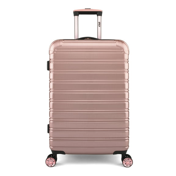 iFLY Hardside Fibertech Luggage 24" Checked Expandable Spinner Luggage for Travel, Rose Gold