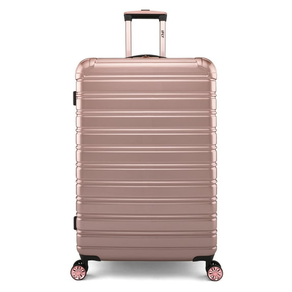 iFLY Fibertech 28" Large Checked Suitcase – Hardside Expandable Spinner Luggage for Travel, Rose Gold