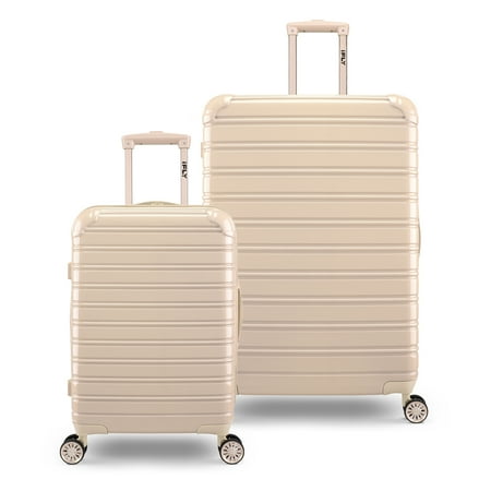 iFLY Hardside Luggage Fibertech 2 Piece Set, 20" Carry-on Luggage and 28" Checked Luggage, Champagne