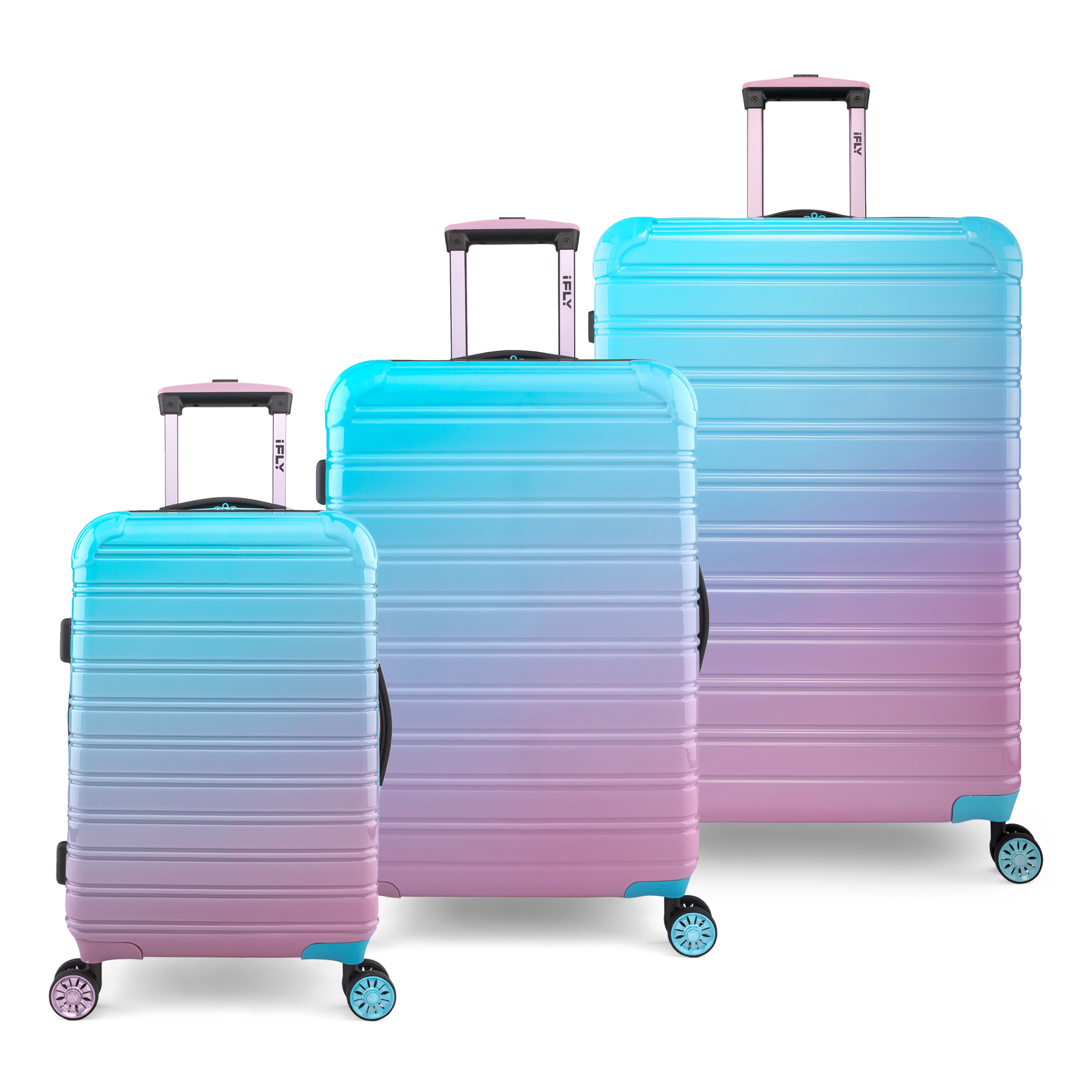 iFLY Hardside Luggage Fibertech 3 Piece Set, 20" Carry-on Luggage, 24" Checked Luggage and 28" Checked Luggage, Cotton Candy - image 1 of 12