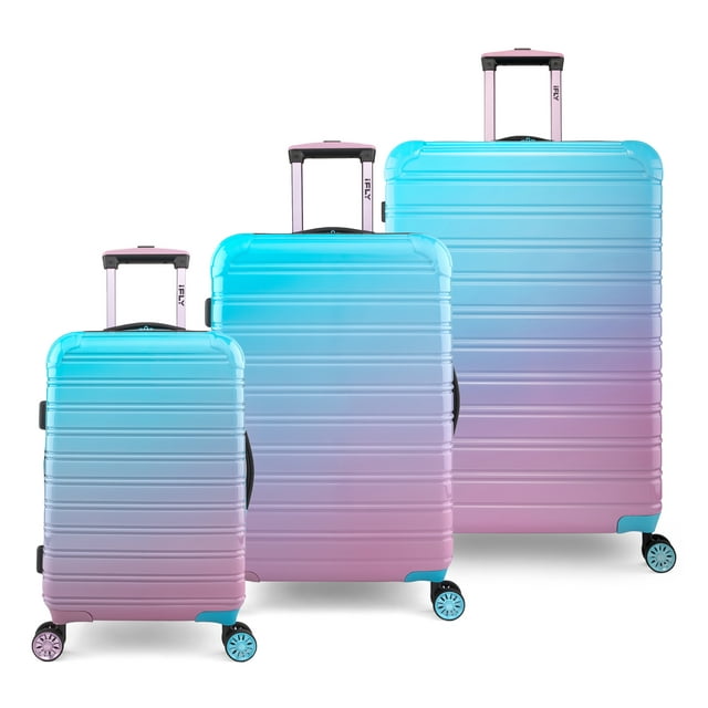 iFLY Hardside Luggage Fibertech 3 Piece Set, 20" Carry-on Luggage, 24" Checked Luggage and 28" Checked Luggage, Cotton Candy