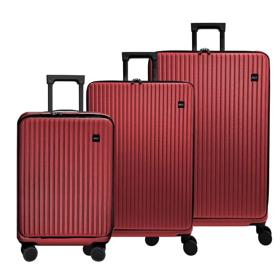 iFLY Quantum 3-Piece Expandable Hardside Spinner Luggage Set , 20" Carry-on, 24 and 28" Checked Luggage, Burgundy