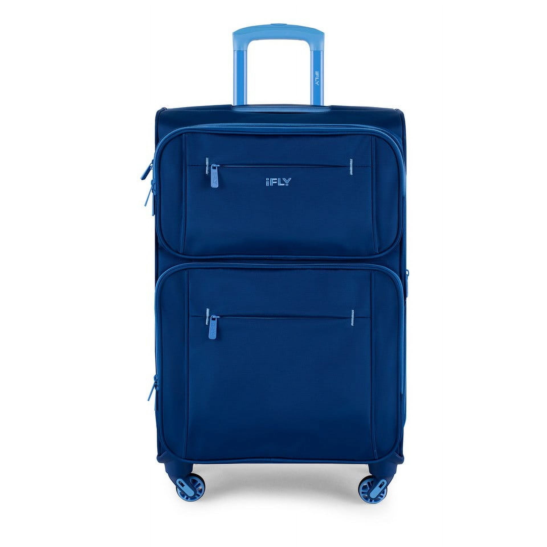 iFLY Softside Accent 24" Checked Luggage, Navy/Light Blue