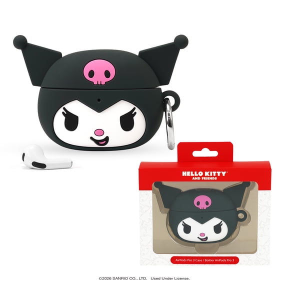 iFace Hello Kitty and Friends Cute Case [ Compatible with AirPods Pro 3] - Kawaii Silicone Protective Cover [Carabiner Clip Included] [Wireless Charging]  Kuromi