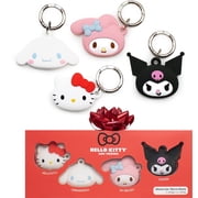 iFace Sanrio Friends Silicone Protective Case for Airtag, Cute Character Keychain with Carabiner, 4-Pack Gift Set