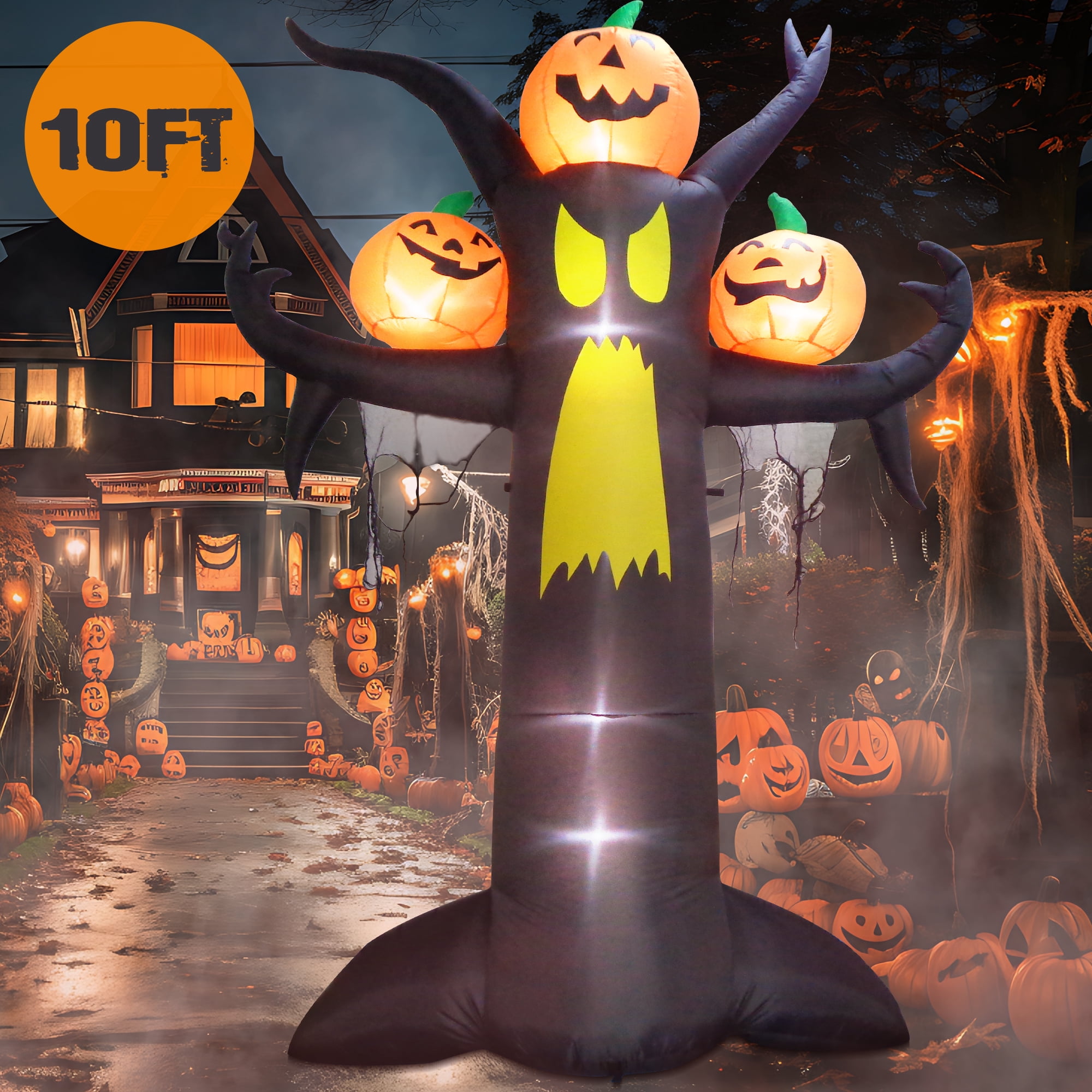 iFanze 10 Ft Halloween Inflatables Ghost Tree with Pumpkins Yard ...