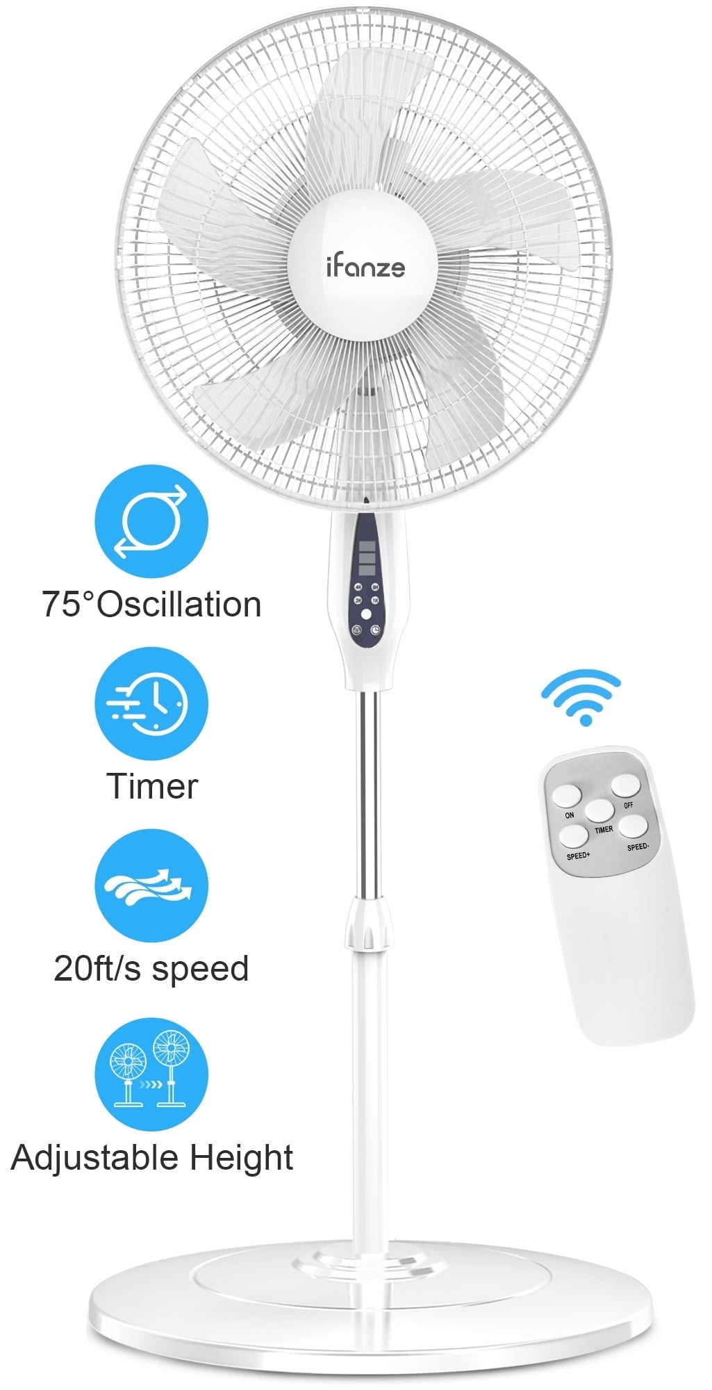 16" Pedestal Fan with Remote, 3-Speed Oscillating Fan, Adjustable Height and Tilt, 40"- 46" Electric Cooling Portable Fan for Home Office Bedroom Use