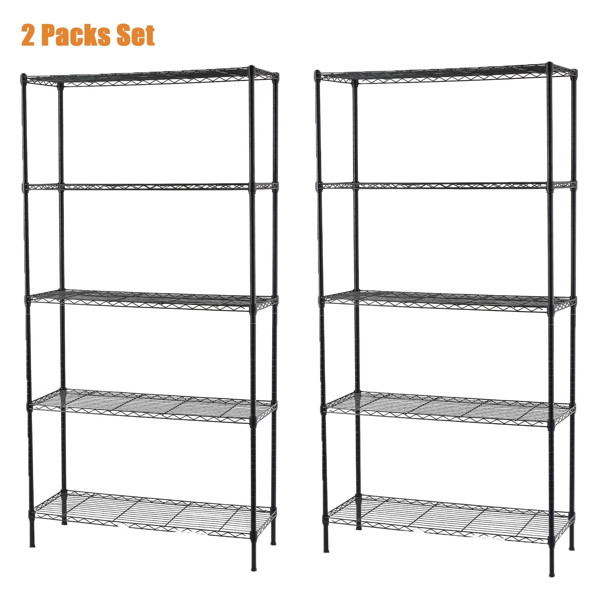 Qunler 2 Packs 5-Tier Storage Shelf Units, 72"H x 36"L x 14"W Metal Wire Shelving Rack for Kitchen Garage Living Room, Black