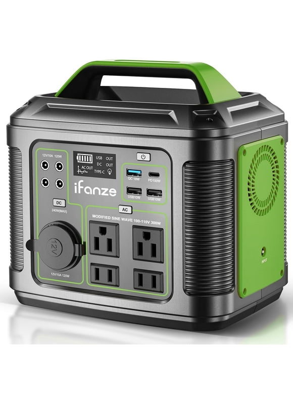 iFanze 300W Portable Power Station, 296Wh 80000mAh Outdoor Solar Generator Quick Charge 110V AC DC Ports for Home Backup, Outdoor RV Camping, Emergency Lithium Battery Outages,Black(No Solar Panel)