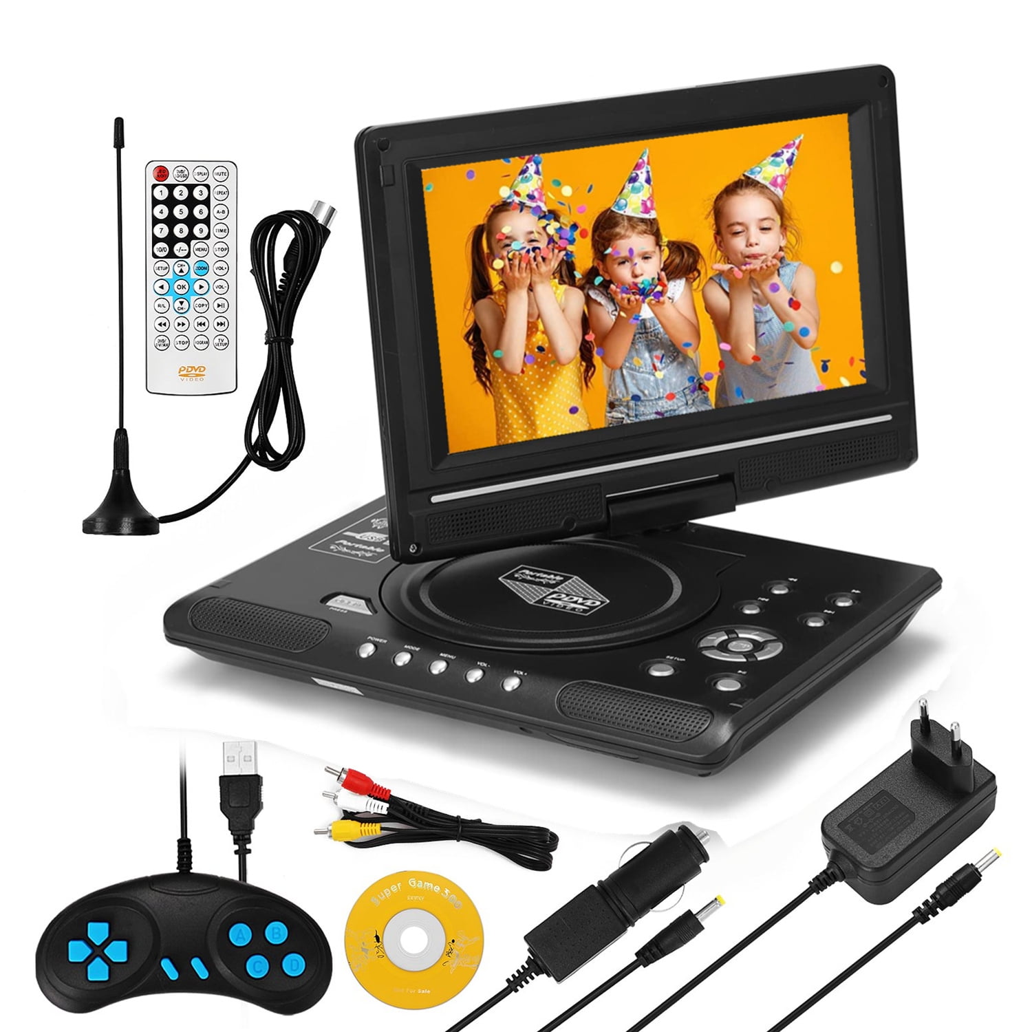 7,8 pulgadas portátil HD TV hogar coche reproductor de DVD VCD CD MP3  reproductor de DVD USB tarjetas SD RCA TV portátil Cable juego 16:9 Girar  la pantalla LCD – Los mejores