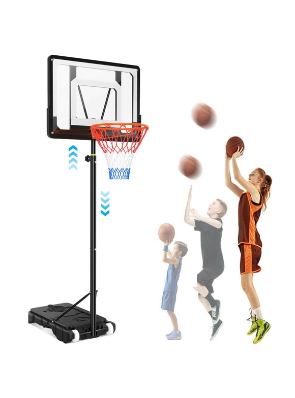 iFanze Basketball Hoop with 60''- 84'' Adjustable Height for Kids Teenagers Youth Junior, 33'' Portable Basketball Hoop with Stand & Backboard Wheels for Basketball Goals Indoor Outdoor Play