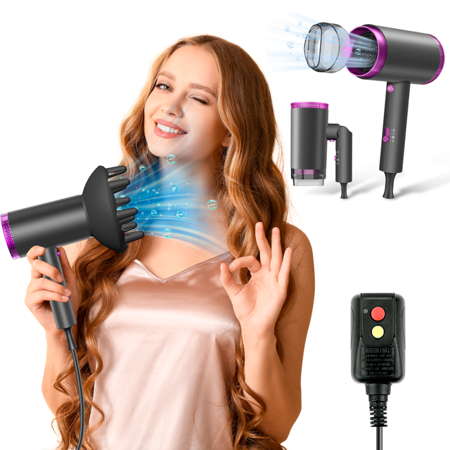 iFanze Ionic Hair Dryer, 1875W Professional Foldable Blow Dryer Safety Upgraded, Negative Ion