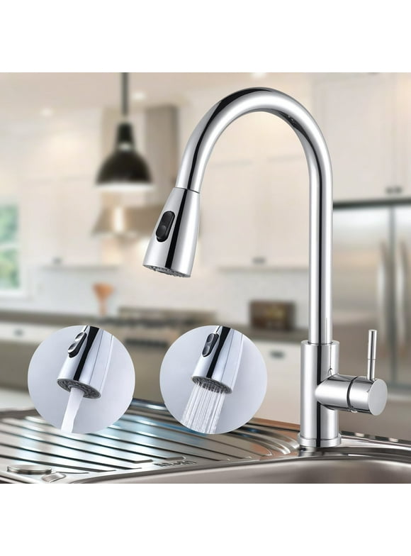 iFanze Kitchen Faucets, Brushed Nickel Kitchen Faucet with Pull Down Sprayer, High Arc Single Handle Stainless Steel Sink Faucets