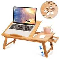 iFanze Lap Desk, Naturally Bamboo Folding Bed Desk, Adjustable Portable Notebook Tray Stand, 21"x13"