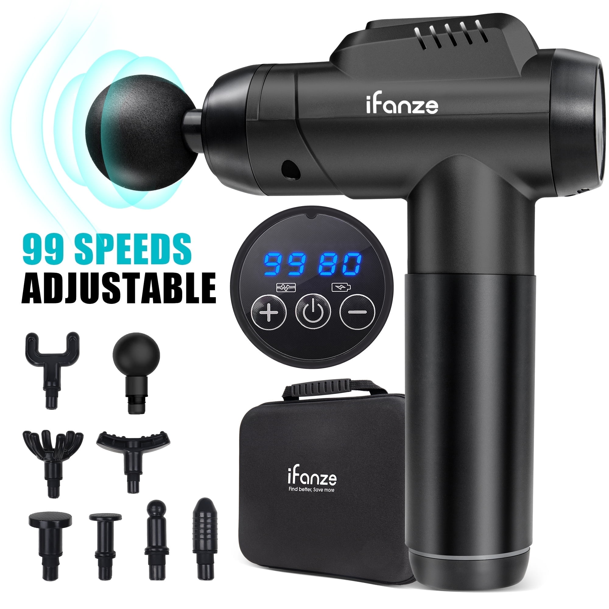 Massage Gun Deep Tissue, 99 Speeds Quiet Handheld Electric Muscle Massager with 8 Replacement Heads for Gym Office Home Post-Workout Recovery, Black Massage Gun Deep Tissue, 99 Speeds Quiet Handheld Electric Muscle Massager with 8 Replacement Heads for Gym Office Home Post-Workout Recovery, Black