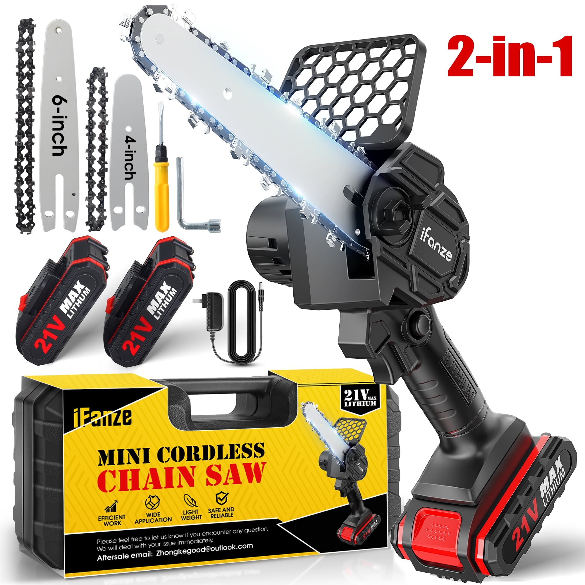 Qunler Mini Chainsaw, 4 & 6-inch Cordless Small Chain Saw with 2 Batteries 2 Chains, Electric Brushless Chainsaw with Security Lock, Handheld Power Qunler Mini Chainsaw, 4 & 6-inch Cordless Small Chain Saw with 2 Batteries 2 Chains, Electric Brushless Chainsaw with Security Lock, Handheld Power