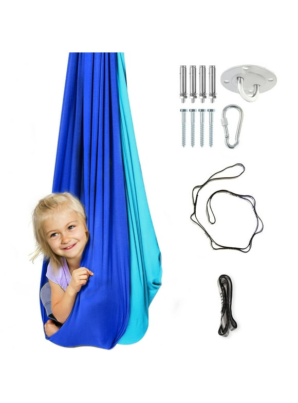 iFanze Sensory Swing, 2PCS Indoor Swing for Kids and Adult, Max 300Lbs, Adjustable Swing for Child Autism,  ADHD,  Aspergers, Suitable for Indoor and Outdoor Swings, Blue