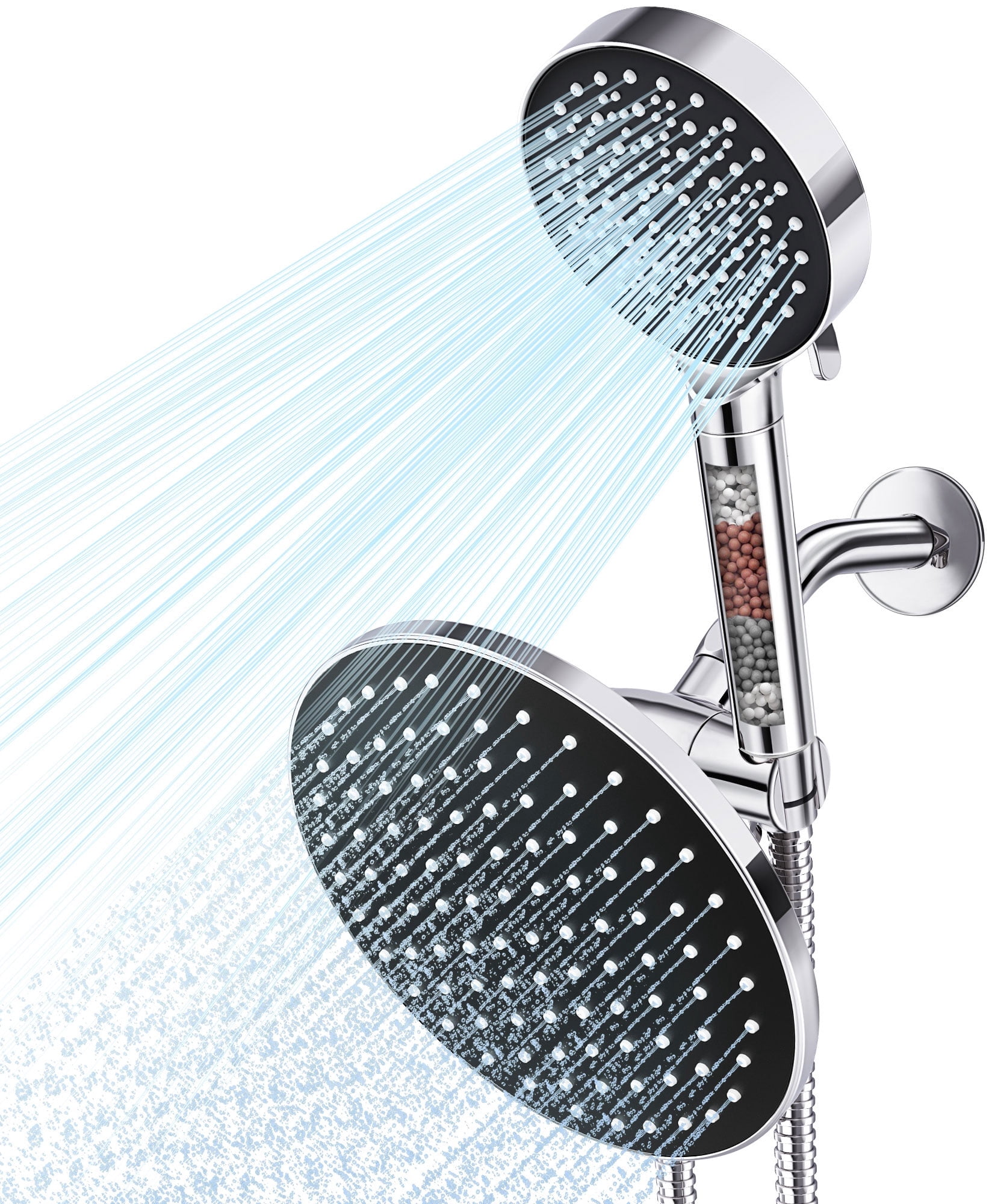 Qunler Dual Shower Head with Filter, 6 Modes 3-Way Rainfall High Pressure Showerhead with Handheld Combo 72" Long Hose, Black