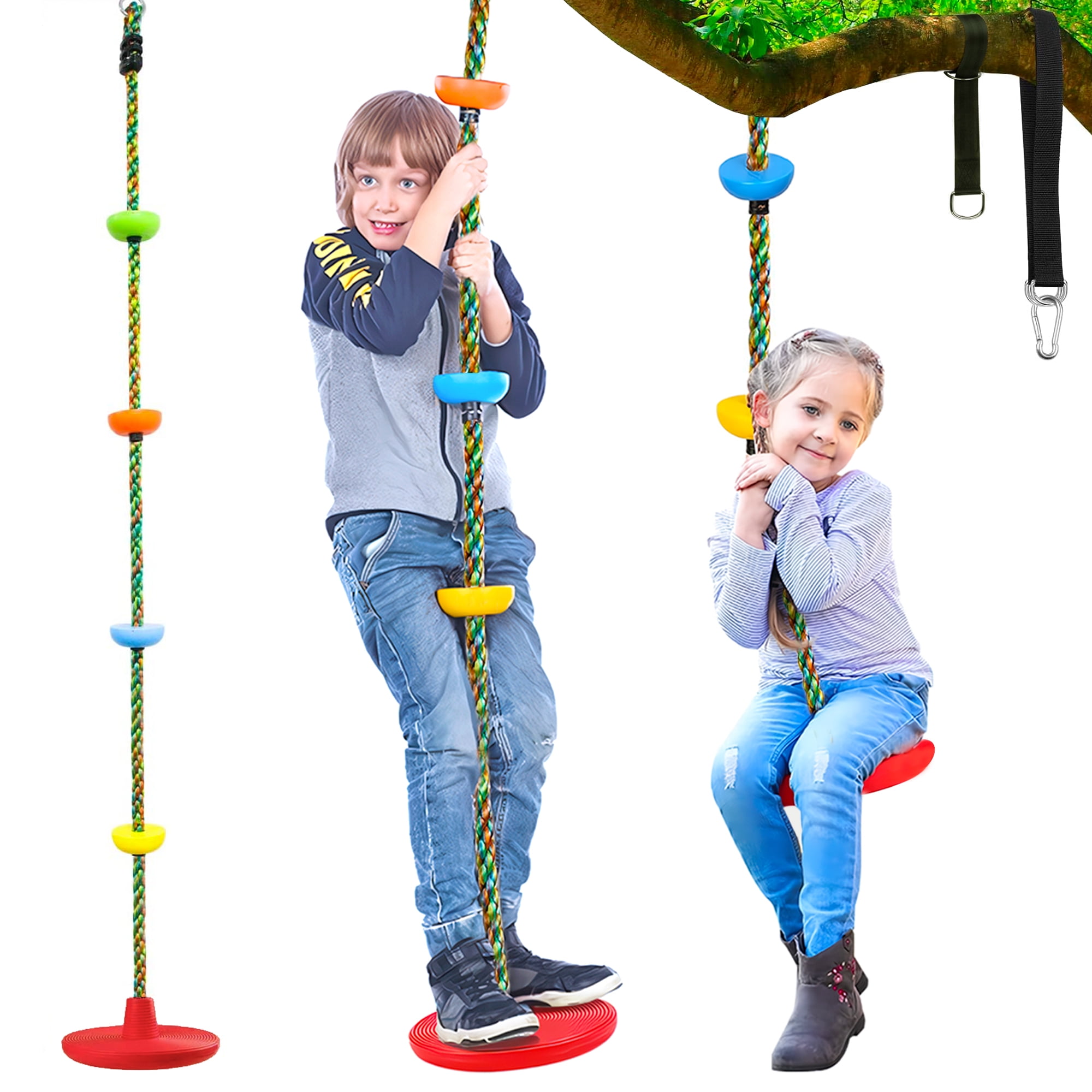 Triple Tree Wooden Swing, Tree Swing Set for Kids Teens Adults with  Adjustable Rope and 2 Steel Carabiner Hooks, Swing Sets for Backyard Outdoor  Indoor, 300lbs Load-Bearing 