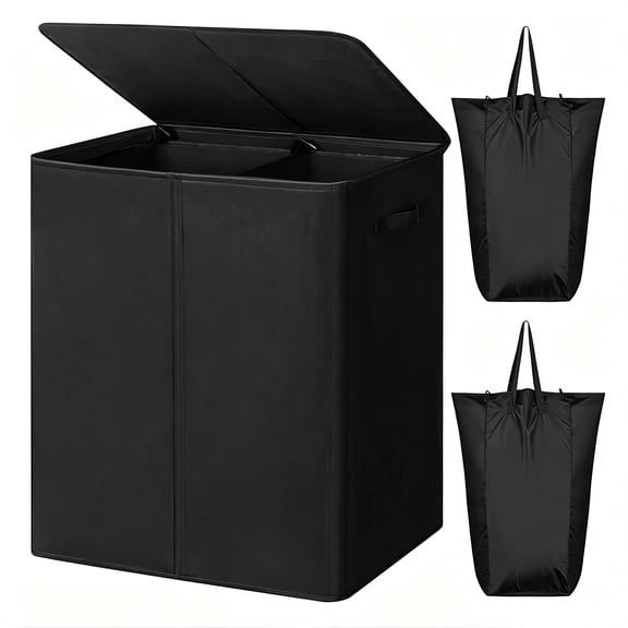 iFaveorr 154L Laundry Hamper with Lid and 2 Removable Laundry Bags, Large Collapsible 2 Dividers Dirty Clothes Basket with Handles for Bedroom Laundry Room Closet Bathroom, Black