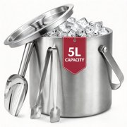 iFaveorr 5L Ice Bucket with Lid, Double Wall Insulated Stainless Steel, Scoop & Tongs Ice Container for Parties, Bbq & Home Bar