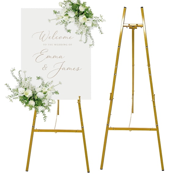 iFaveorr Easel Stand for Sign, Heavy Duty Metal Display Stand, Adjustable 4-Tier, for Wedding, Art, Poster, 54", Gold