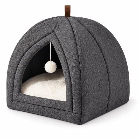 iFaveorr Cat Cave Bed Foldable 2 in 1 Cat House Washable Cushion Non-Slip Pet Tent for Indoor 15.75*15.75*15.75 in Grey