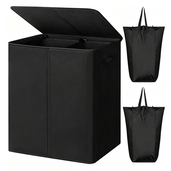 iFaveorr 154L Laundry Hamper with Lid and 2 Removable Laundry Bags, Large Collapsible 2 Dividers Dirty Clothes Basket with Handles for Bedroom Laundry Room Closet Bathroom, Black
