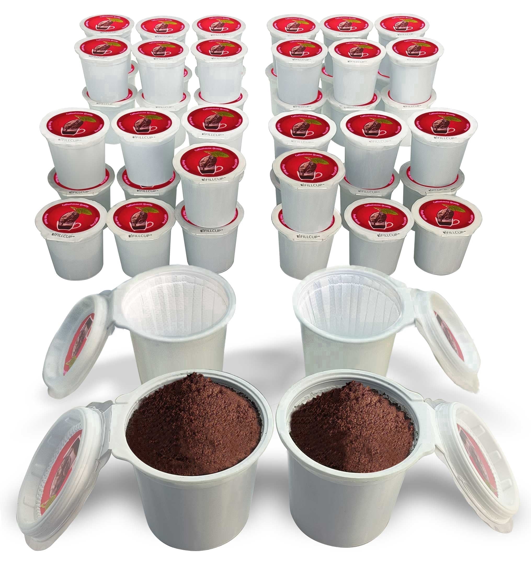 48 iFillCup Fillable K Cups - Ultrafine Filters for Sediment-Free Brewing, Universal K Cup Brewer Compatibility, DeepBrew Filter Holds 50% More Coffee for Stronger and Bigger Brews (Red)