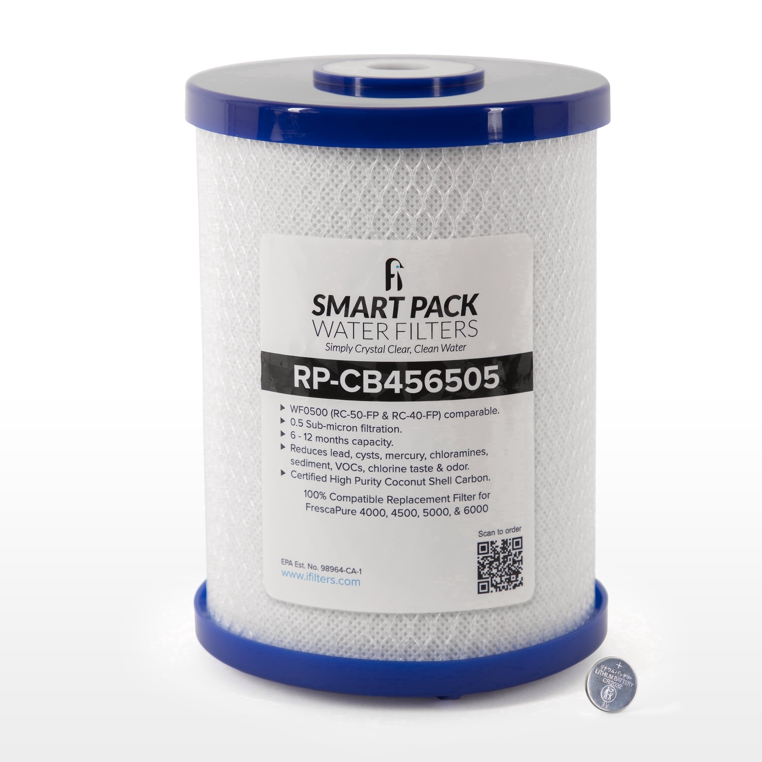 Smart Pack 0.5 Micron Coconut Shell Carbon Block Water Filter - Compatible with Frescapure 4000, 4500, 5000, 6000 & Infinity Systems