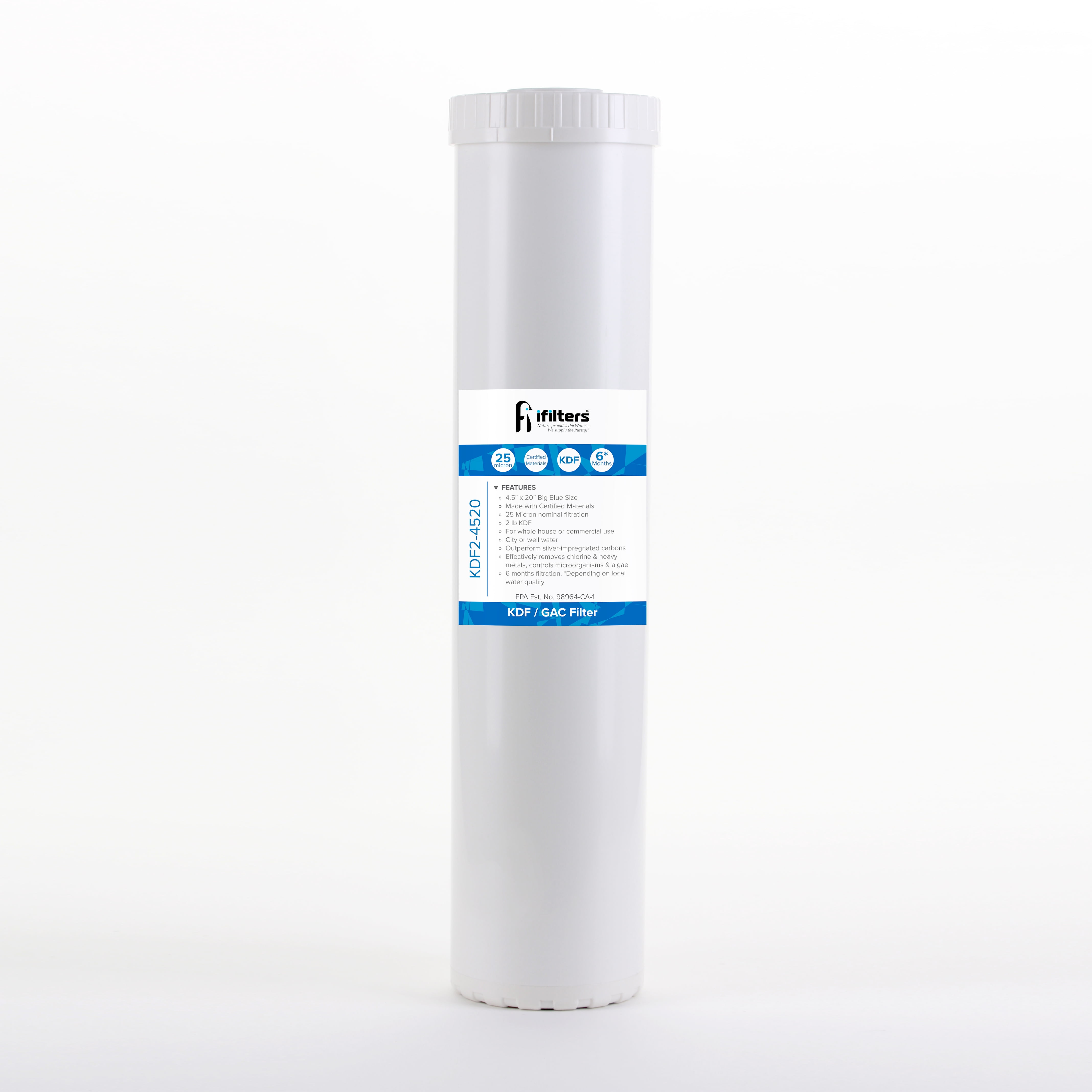 iFilters KDF and GAC City or Well Water Whole House Filtration 4.5" x 20"