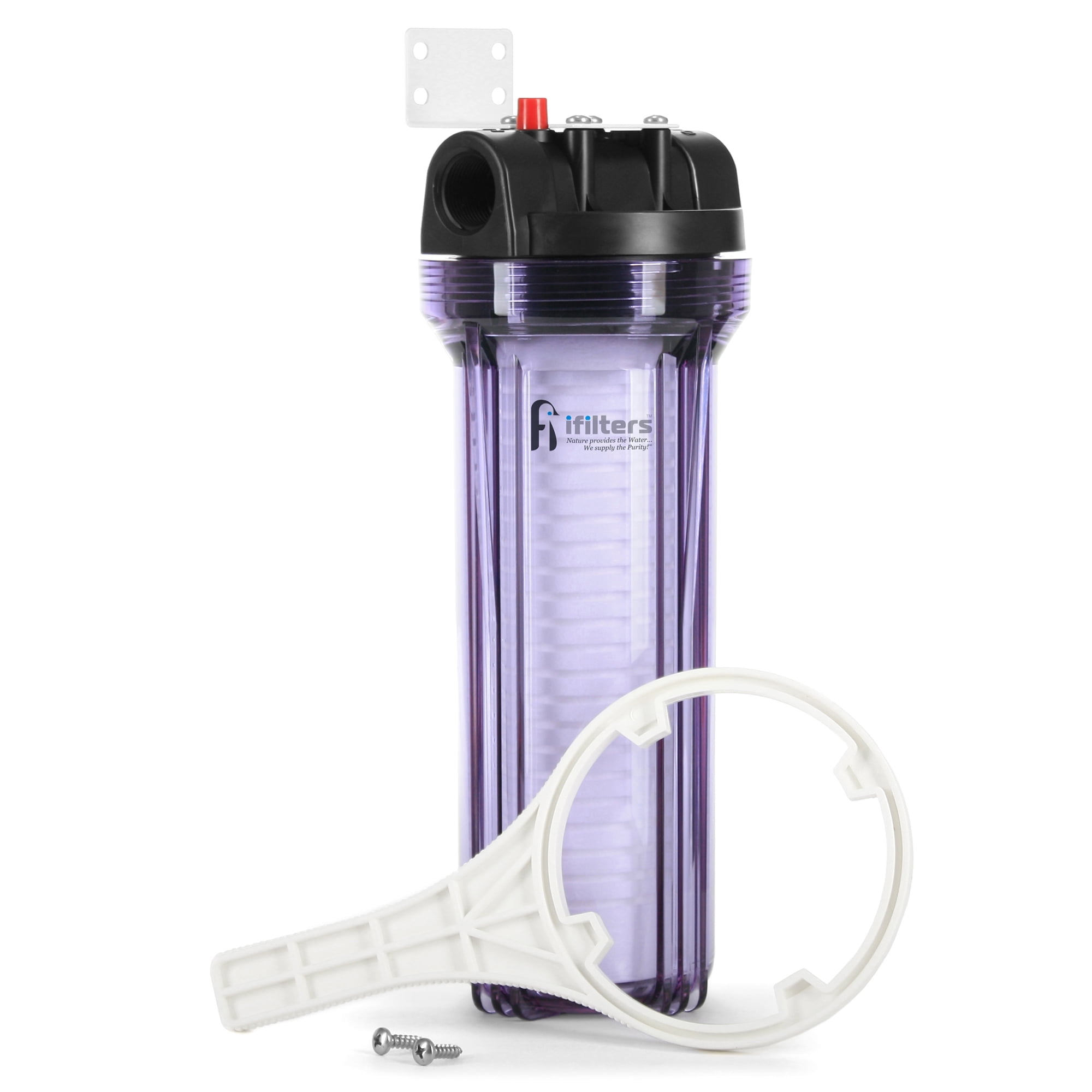 iFilters Whole House Sediment Filter System for Dirt, Sand, Silt, Rust and Scale - Clear Housing - 3/4" Ports - Pressure Relief Button