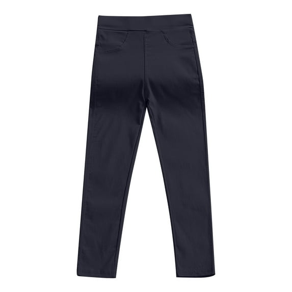 iFshaion (3T-10Y)Toddler Baby Girls Straight Leg Trousers Elasticated Waist Solid Color Pants With Pocket Fall Winter Skinny Pants For Kids Navy 5T