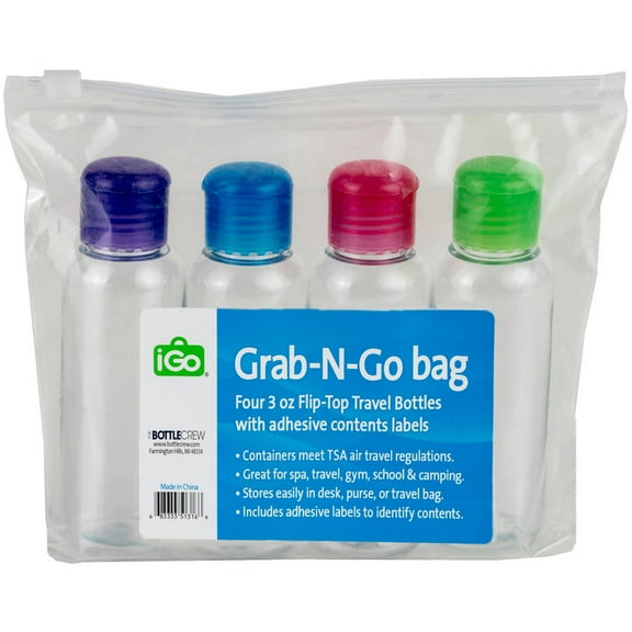 iGO Grab-N-Go Travel Bottles, 3 oz, 4 Pieces, Multi