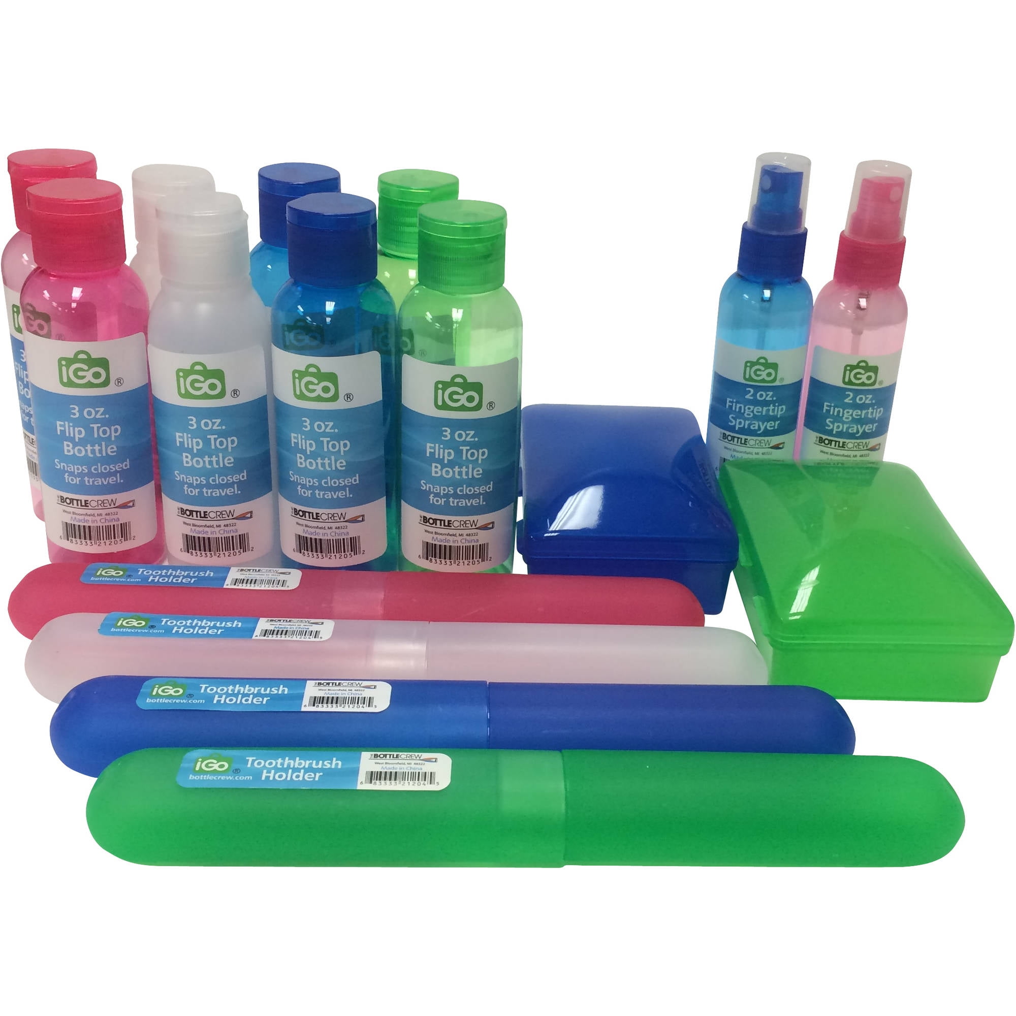 iGO Travel Bottles, 20 Piece Family Pack, Multi