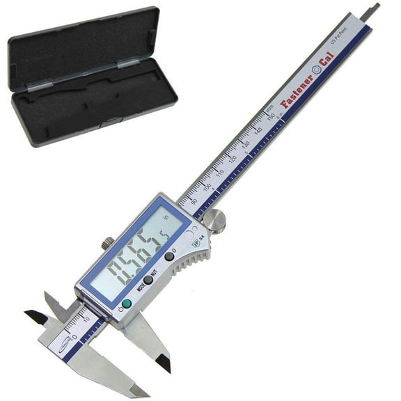 iGaging Fastener Cal Digital Caliper 0-6"/150 mm - IP54 Electronic Caliper for Woodworking - Quick & Accurate 4th, 16th, 32nd, & 128th Standard Fastener Reading - Includes Case, Manual, & Battery