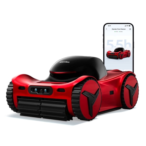 iGarden Robotic Pool Cleaner M1 AI Series, 5.5H Runtime, AI Dual-Camera Vision, 5,019 GPH Suction, Smart Navigation, Wall & Waterline Cleaning