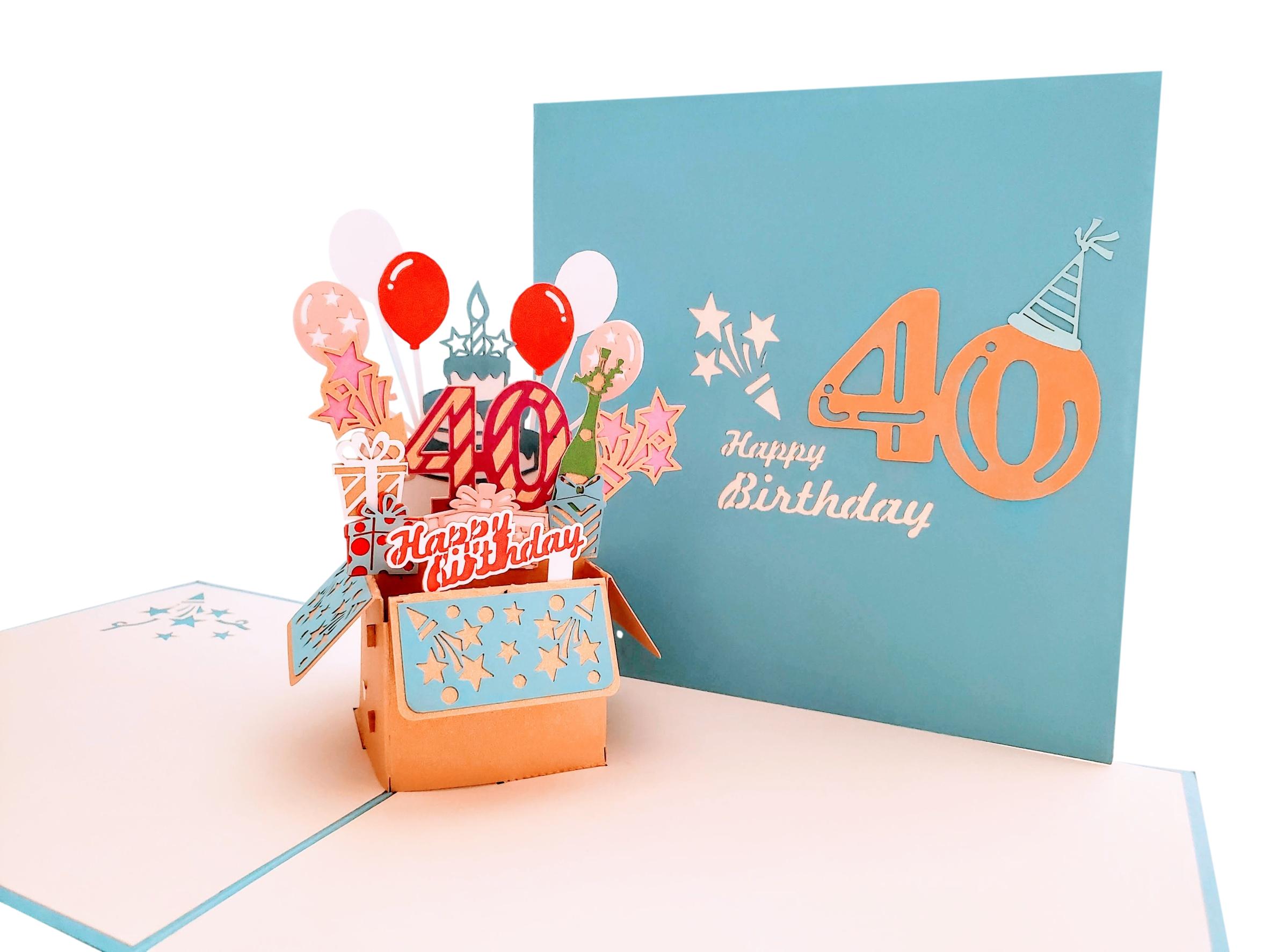 iGifts And Cards Happy 40th Blue Birthday Party Box 3D Pop Up Greeting ...