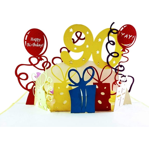 iGifts And Cards Happy 90th Birthday With Lots of Presents 3D Pop Up Greeting Card - Ninety, Awesome Gift, Cute, Fun, Unique, Special Occasion, Celebration, Husband, Wife, Best Friend, Congratulations
